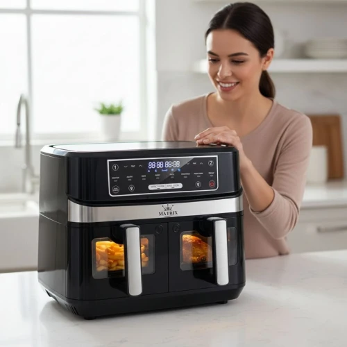 Friteuse Air Fryer Matrix Double Tiroirs 9L 1600W À Air Chaud - 8 Programmes Tactile Double zone
