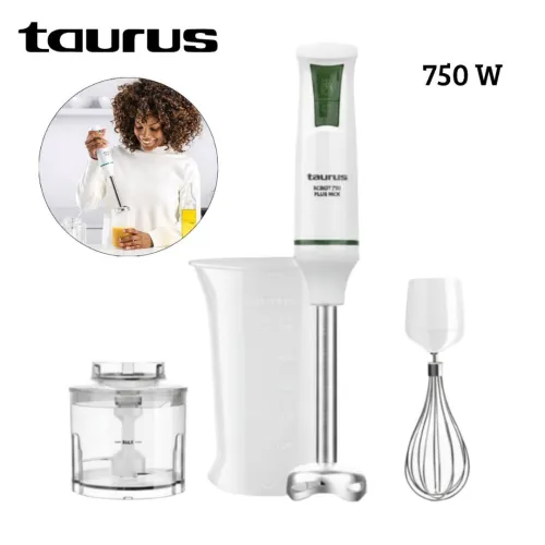TAURUS Bras Mixeur Plongeant 3en1 750W 2 Vitesses et Turbo avec Hachoir, Fouet, Verre doseur - خلاط