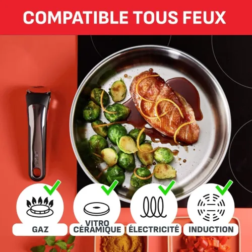 Batterie De Cuisine TEFAL 20 pièces à poignée amovible inox anti-adhésif - Poêle et Casseroles 