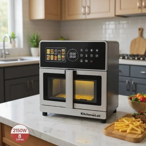 Friteuse Air Fryer Inox 8L 2150W à air Double Résistances Écran Tactile Fenêtre Visible - 10 Programmes - KitchenLab Easy Fry & Grill