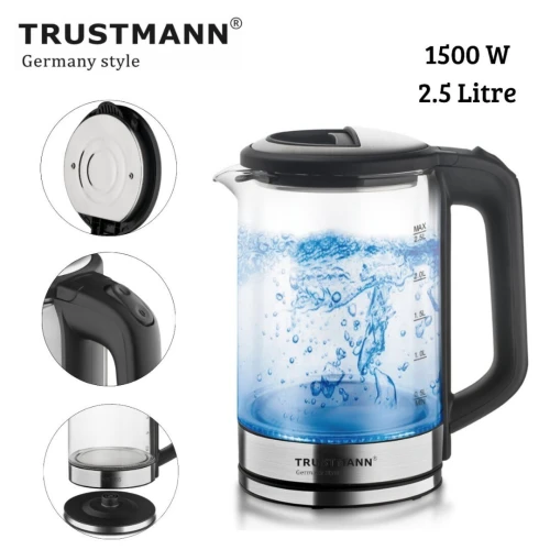 Bouilloire Électrique TRUSTMANN Sans Fil en Verre 1500W 2.5L - غلاية كهربائية