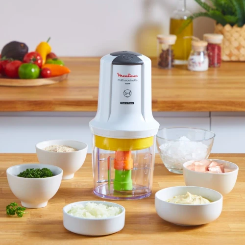 Hachoir Moulinex 6en1 - 500W Deux Vitesses 500ml 4 Lames Inox Disque Émulsioneur - Multi Moulinette