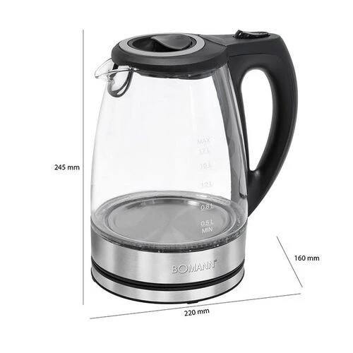 Bouilloire Electrique Bomann En Verre - 1,7L - 2200W