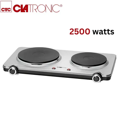 Plaque de Cuisson Chauffante Double Clatronic - 2500W en Acier inoxydable
