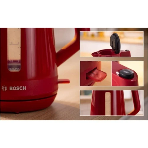 Bouilloire Électrique BOSCH Sans Fil - 1.7L 2400W avec Filtre Anti Calcaire Rouge - غلاية كهربائية