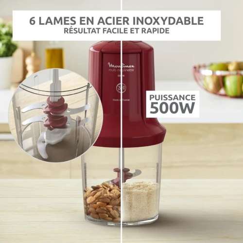 Mini Hachoir Electrique Moulinex 3 En 1 - 500W 6 Lames 500 ML - Multi Moulinette Made in France