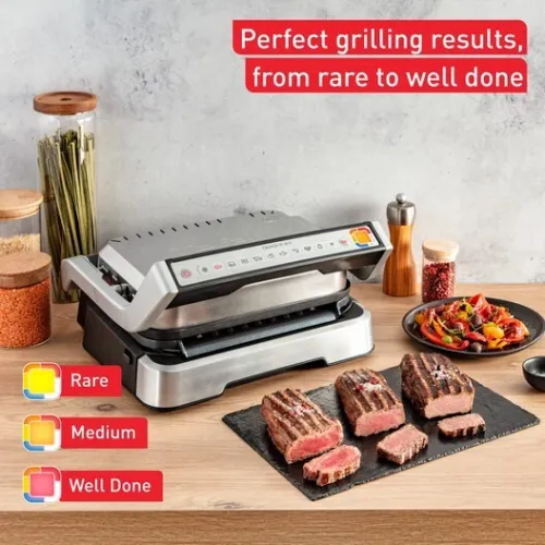 Panineuse et Grill à Viande 4En1 Électrique Tefal 2100W Ouverture 180 avec 09 Programmes de Cuisson Fonctions Barbecue et Four à Gratin et Repas Complet - OptiGrill GC774D10