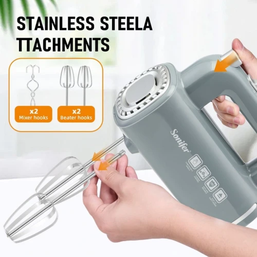 Batteur Électrique À Main Sonifer 250W 5 Vitesses - Fouets Et Crochets Plaqués en Fer - خلاط يدوي