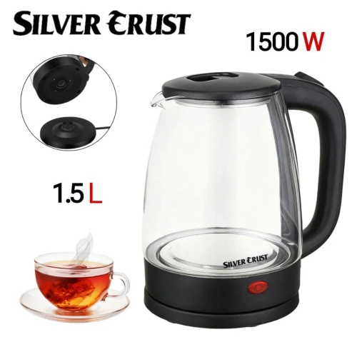 Bouilloire Électrique Silver Crust 1.5 L En Verre 1500W Sans Fil - غلاية كهربائية