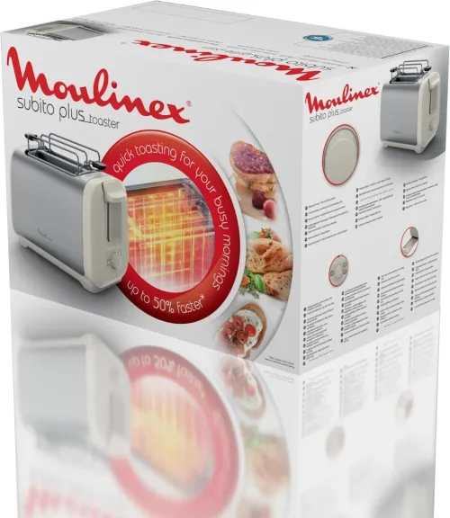 Grille Pain Moulinex Subito Plus 2 Fentes 1300W - Chauffe-Viennoiseries Inox Écoénergétique