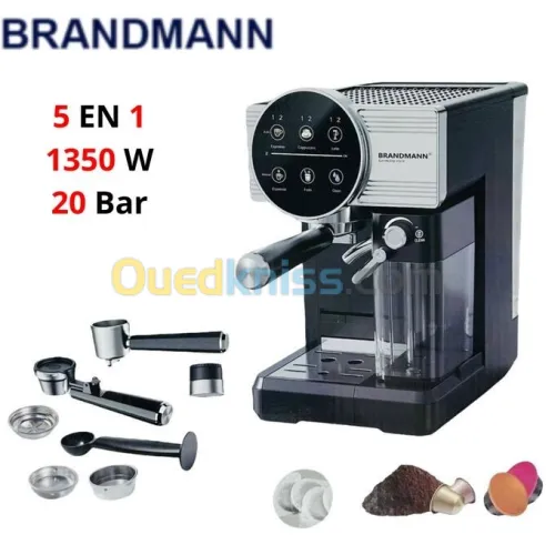 Machine A Café 5 EN 1 Brandmann - Tactile 20 Bars 1350W - ماكينة قهوة 5 في 1