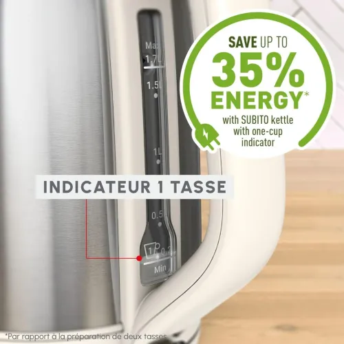 Bouilloire Électrique Moulinex Subito Plus 1.7L 2000W Sans Fil Inox - Indicateur 1 Tasse