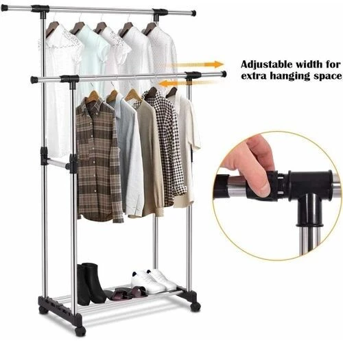 Penderie Double Barre 30 KG Avec 4 Roux En Inox