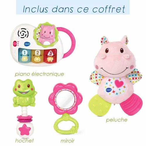 Coffret Naissance Éveil Des Sens Avec Piano interactif, Hippo Et Hochet Jeu Pour Enfants - VTech