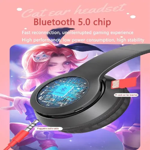 Casque Bluetooth sans fil avec oreilles de chat LED clignotantes P47M