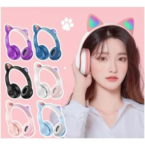 Casque Bluetooth sans fil avec oreilles de chat LED clignotantes P47M