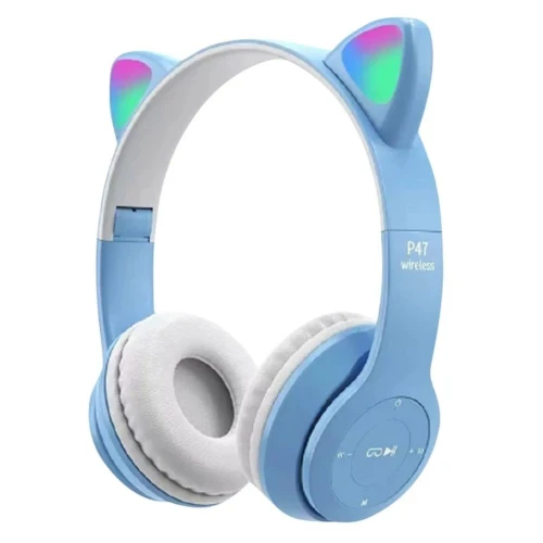 Casque Bluetooth sans fil avec oreilles de chat LED clignotantes P47M
