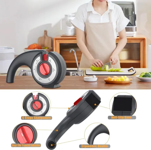 Aiguiseur de couteaux de cuisine 6 en 1 avec bouton rotatif multifonction - مسن سكاكين