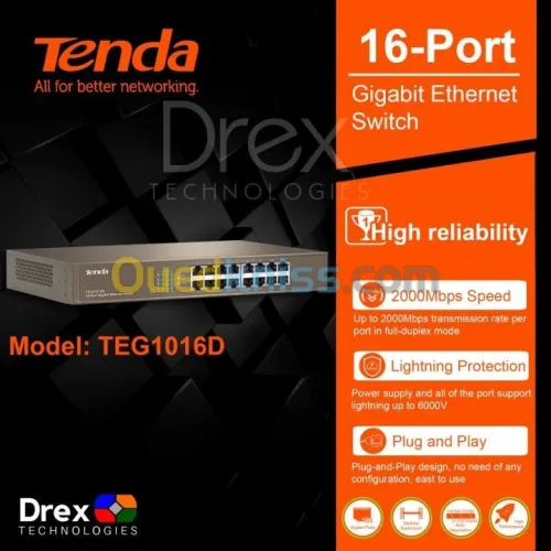 SWITCH TENDA TEG1016D 16 PORTS GIGABIT 10/100/1000