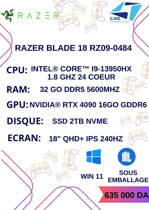  [VENDU] RAZER BLADE 18 RZ09-0484 I9-13950HX 32Go DDR5 2TB NVMe RTX 4090 16Go 18" QHD+ IPS