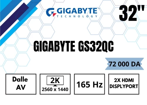 (VENDU) GIGABYTE GS32QC 32" QHD 2K VA 165Hz 1ms HDMI/DP