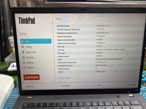 Lenovo ThinkPad T14 Gen 3 - Ryzen 5 6650U - 32Go DDR5 - SSD 512Go Samsung Nvme - ecran tactile