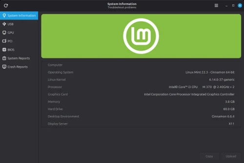 CPU i3 M 370, RAM 4G DDR3, HDD 80G, Ecran 20", OS Linux Mint
