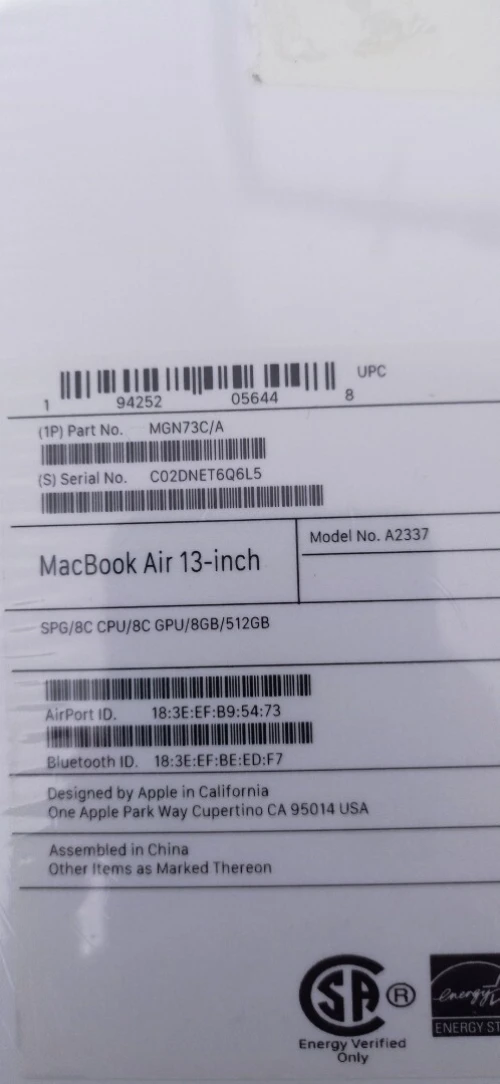 MacBook air m1 8/512 sous emballage 