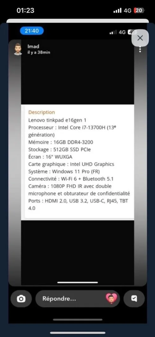 Thinkpad lenovo très bon état e16 