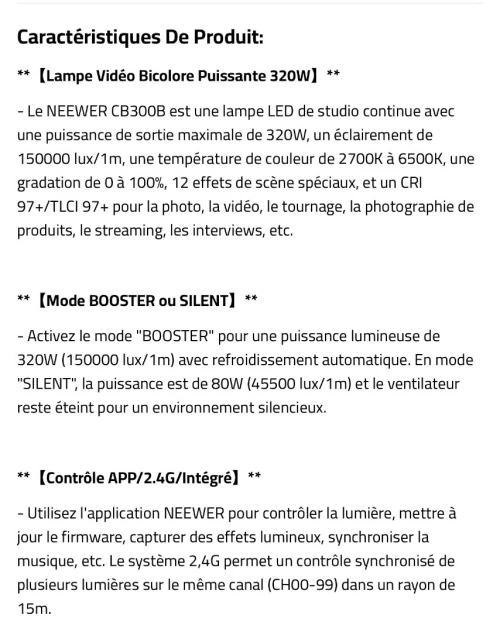 Lumière Continue COB NEEWER CB300B (320W / Bi-Color)