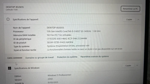 Dell latitude 7320 i5 11th 16gb ram 256nvm