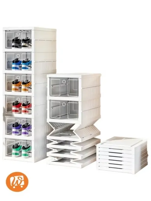Étagère à Chaussures Pliable Transparente à 6 Niveaux de Rangement