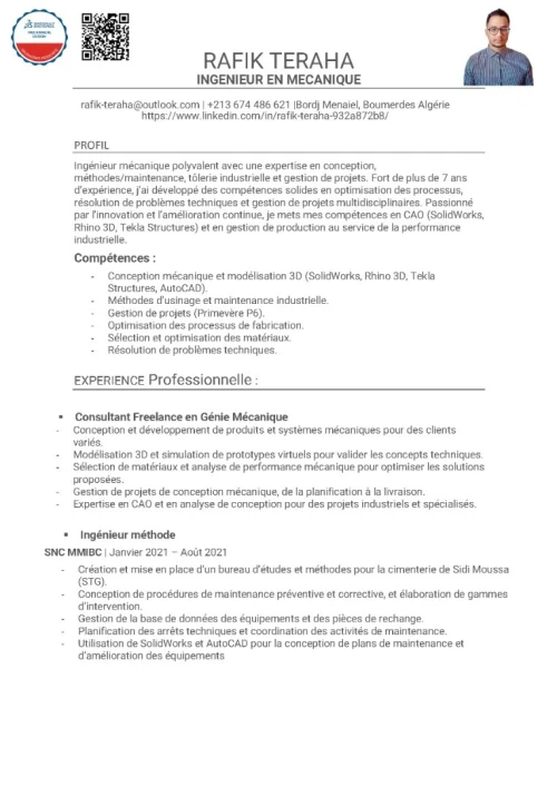 ingénieur en mécanique et conception (SolidWorks ,Tekla structure)-ingenieur methode 