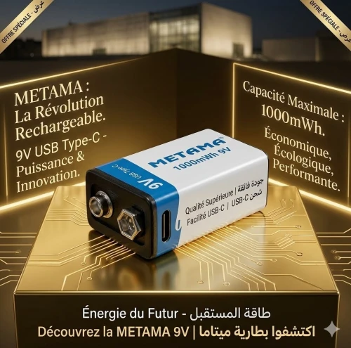 Piles lithium 9V rechargeables metama USB charge