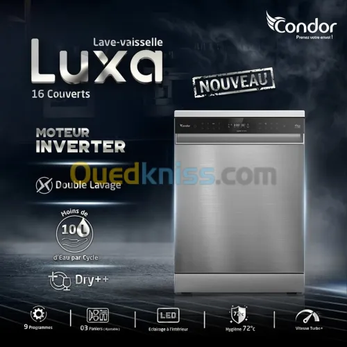 PROMOTION LAVE VAISSELLE CONDOR LUXA 16 COUVERT 9 PROG INOX INVERTER