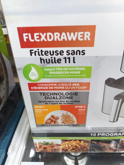 NINJA FRITEUSE AIR FRYER SANS HUILE 11L DOUBLE BAC INOX NOIR TACTILE 10 PROGRAMME