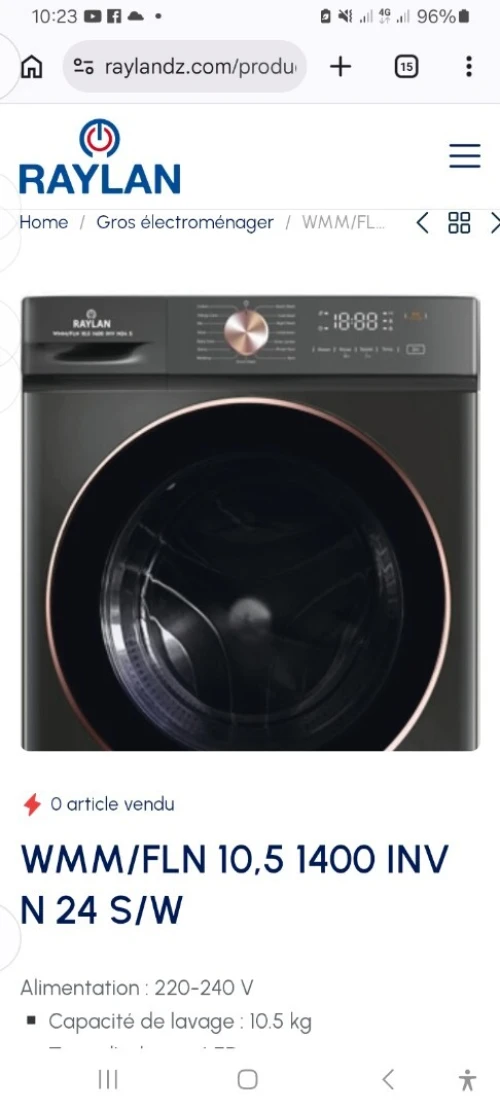 Machine à laver RAYLAN 10.5 Kg Inverter - Neuf sous emballage