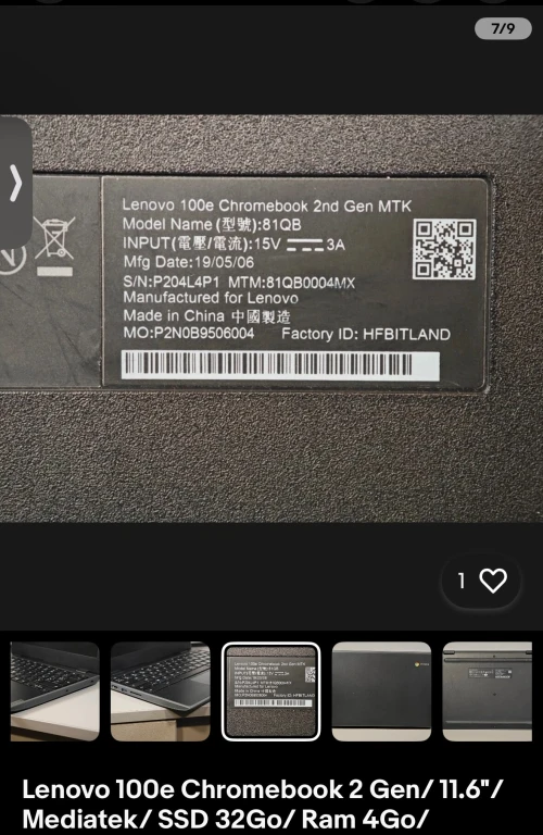 Lenovo 100e Chromebook 2 Gen/ 11.6"/ Mediatek/ SSD 32Go/ Ram 4Go/