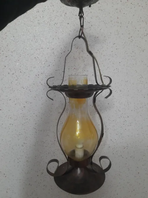 Lustre rustique allemand en fer forgé et cuivre rouge 3
