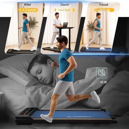Tapis de course AIRHOT, 2,5 CV avec télécommande et écran LED (NOIR / blanc))
