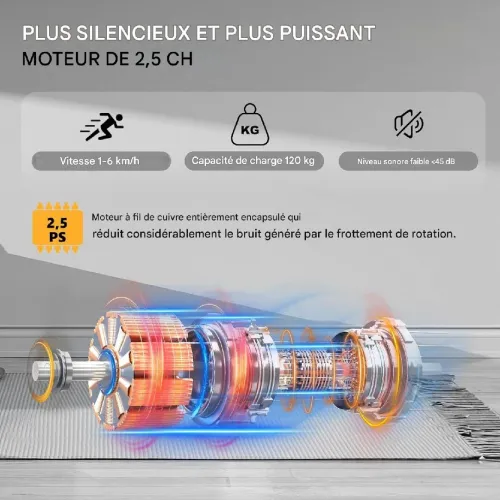 Tapis de course AIRHOT, 2,5 CV avec télécommande et écran LED (NOIR / blanc))