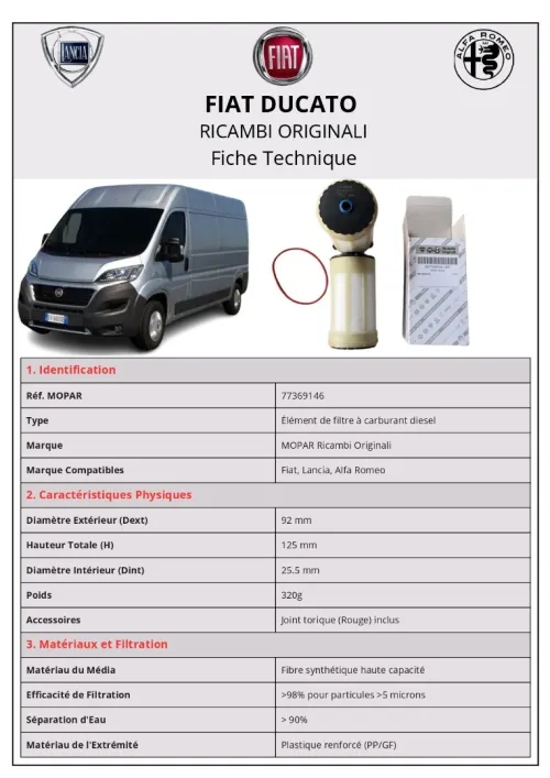Filtre à carburant diesel Original FIAT Ducato (MOPAR)