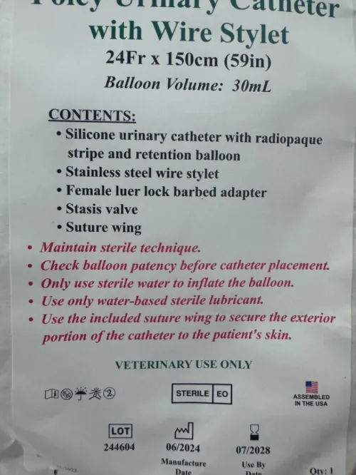 Sonde urinaire pour cheval vétérinaire 