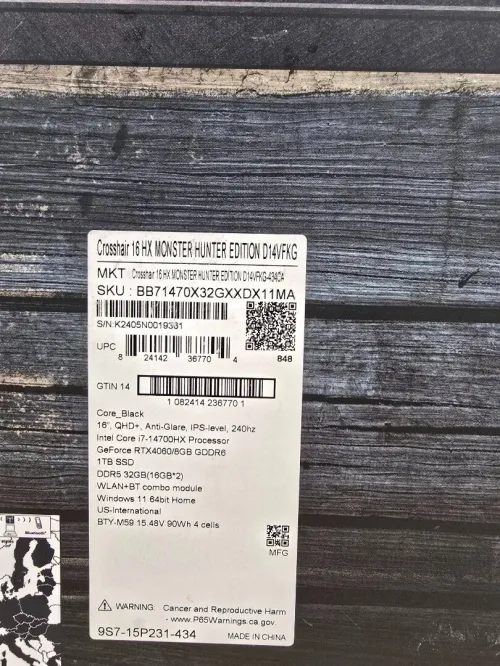 MSI MONSTER HUNTER EDITION  i7 14700HX  & RTX 4060 32GB/1TB [VENDU]