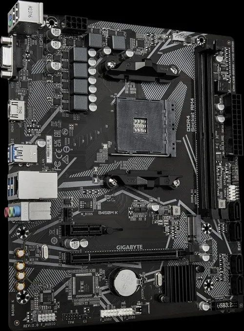 Carte Mère Gigabyte B450M K (Rev. 2.0) - Pour Pièces ou Réparation