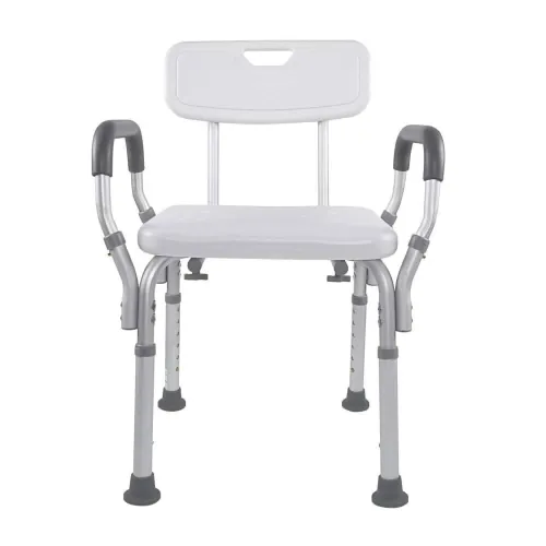 Chaise de douche à hauteur réglable en aluminium avec accoudoirs et dossier