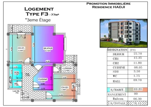 Vente Appartement F2 Oran Ain el turck