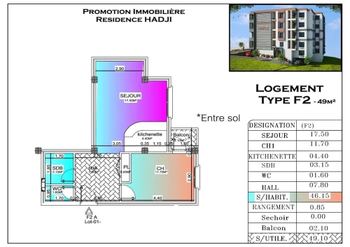 Vente Appartement F2 Oran Ain el turck