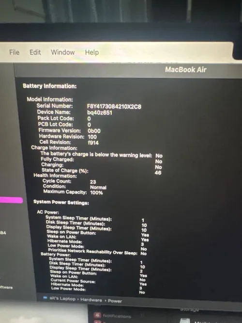 Macbook Air M3 2024 (batterie100%)