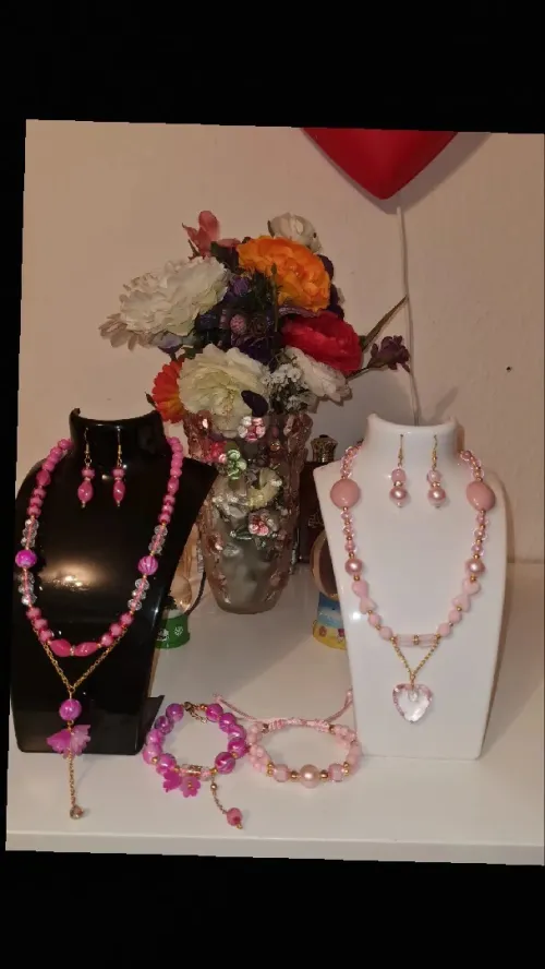 Parrure de bijoux fantaisie en perles, cristal et acier inoxidable 